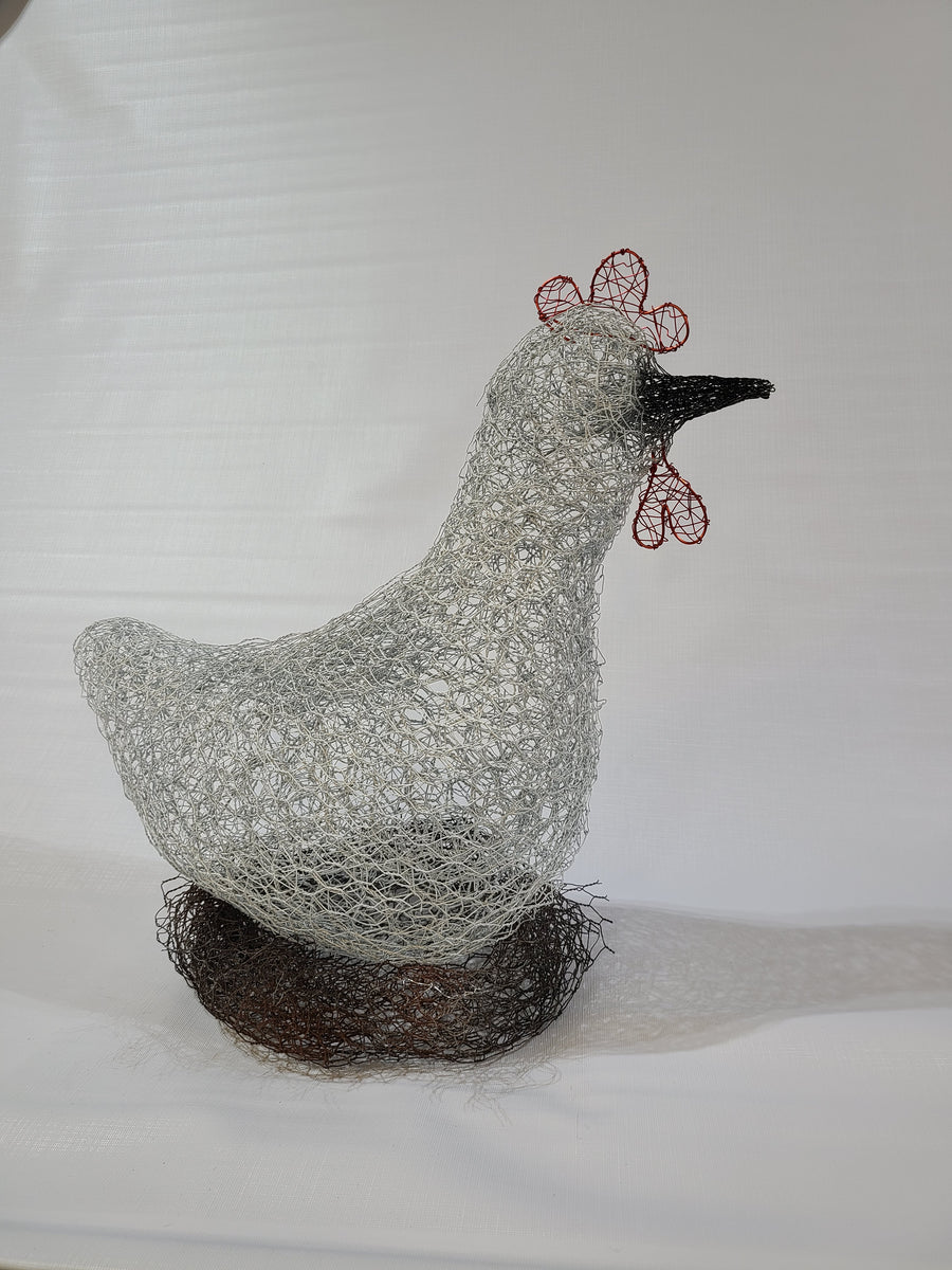 Chicken Wire Hen on Her Nest, Garden Art Sculpture – Wire Artist Laura