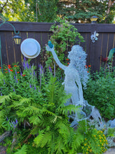 Chicken Wire Sculpture, "Delighted" Forest Elf with Blue Bird.