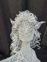 Chicken Wire Sculpture, "Delighted" Forest Elf with Blue Bird.