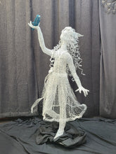 Chicken Wire Sculpture, "Delighted" Forest Elf with Blue Bird.