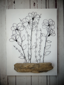 Wire Spring Flower Bouquet Art on 12x16 Canvas We-met Wire Work