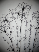 Wire Flower Bouquet Art on 12x16 Canvas We-met Wire Work