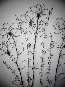 Wire Flower Bouquet Art on 12x16 Canvas We-met Wire Work
